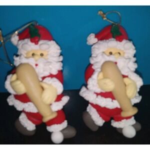 LOT OF 2‎ - Christmas Santa Clause Ornament with Baseball Bat and Baseball